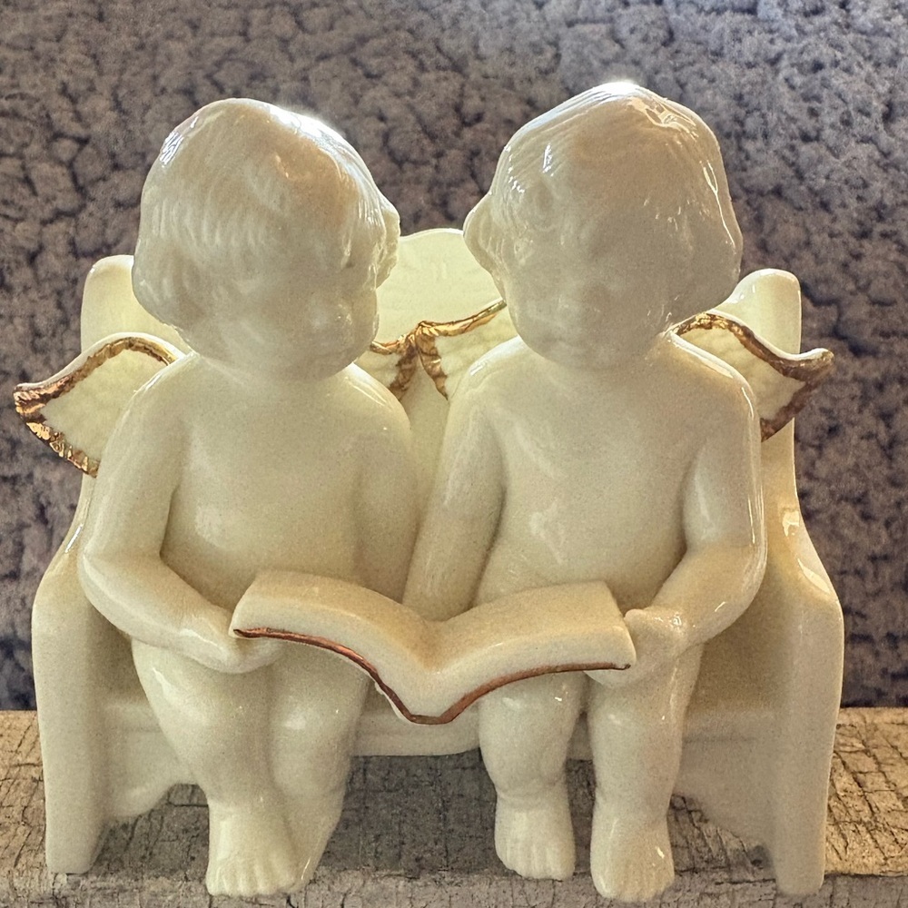 Vintage Porcelain Angel Figurine Two
Angels Sitting On a Bench
